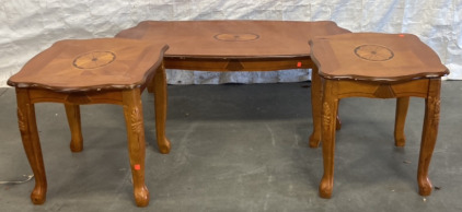 COFFEE TABLE W/ TWO SIDE TABLES (LONGEST TABLE 47X23X16”) (SIDE TABLES 21X19X20.5”)