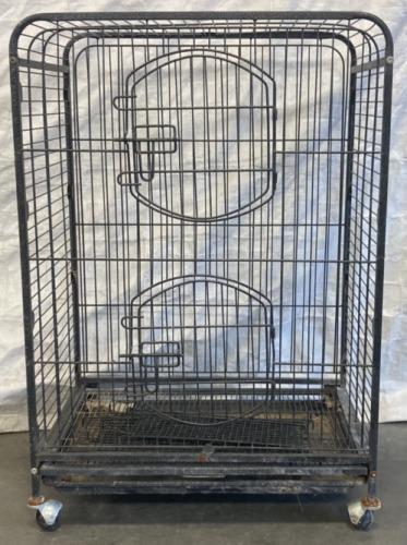 TWO DOOR GRAY METAL BIRD CAGE (25X17X37”)