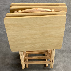 (4) WOODEN TV FOLDING TRAY TABLES WITH STAND (25&rdquo;X16&rdquo; STANDING)