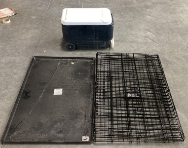 (1) IGLOO ROLLING COOLER WITH (1) PRECISION DOG KENNEL (42&rdquo;X27.5&rdquo;)
