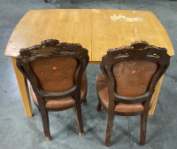 (1) WOOD DINING TABLE (54”X38”) WITH (2) WOOD CARVED DINING CHAIRS (43”X18) - 2