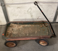 (2) SMALL WOODEN STOOLS WITH (1) METAL WAGON - 2