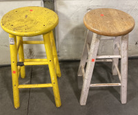 (2) SMALL WOODEN STOOLS WITH (1) METAL WAGON - 4