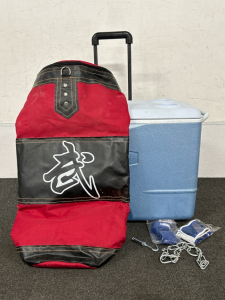 RUBBERMAID ROLLING COOLER AND PUNCHING BAG