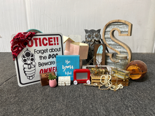 HOME DECOR: MINI ETCH A SKETCH, MONEY KEG , JEWELRY AND MUCH MORE