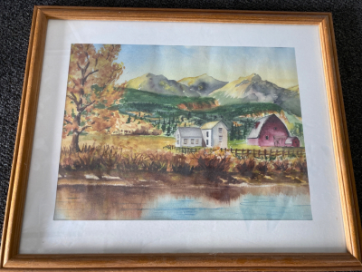 FRAMED HOMESTEAD WATER PAINT ARTWORK 18&rdquo;X22&rdquo;