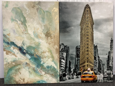 (1) ABSTRACT PAINTING, (1) FLAT IRON BUILDING NY PRINT (35X24&rdquo;)
