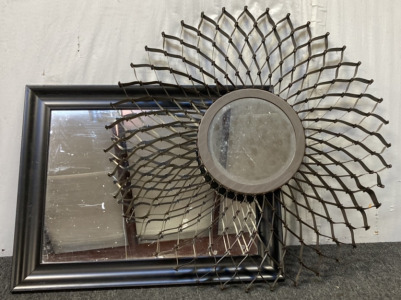 SQUARE BLACK FRAME MIRROR (29X23&rdquo;), SUNBURST GEOMETRIC MIRROR (33&rdquo;)