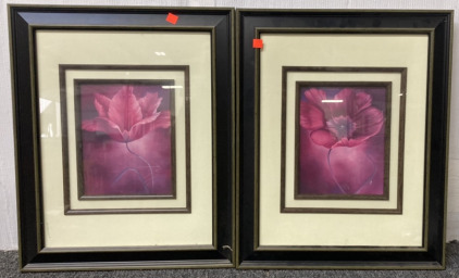 TWO FRAMED FLOWER PRINTS (17.5X21.5&rdquo;)