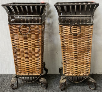 (2) RATTAN WOVEN WASTE BASKETS (20X9&rdquo;)