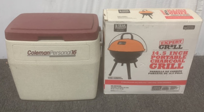 (1) EXPERT GRILL 14.5&rdquo; PORTABLE CHARCOAL GRILL WITH (1) COLEMAN PERSONAL16 COOLER