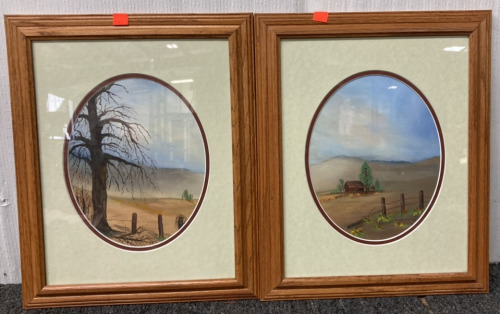 (2) WOODEN FRAMED WESTERN WATER COLORED PAINTINGS (17X13”)