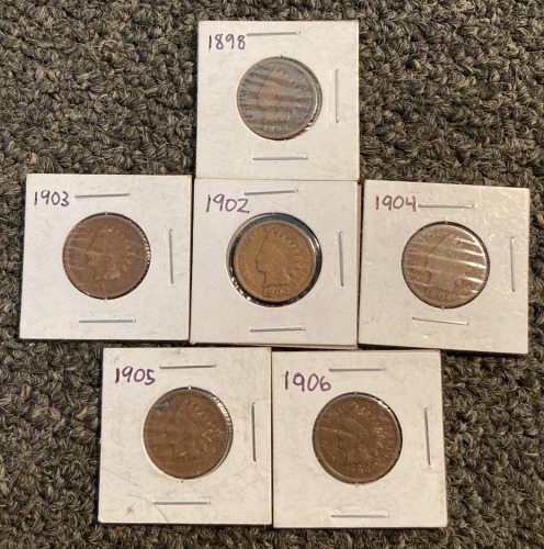 (6) 1989-1906 INDIAN HEAD PENNIES