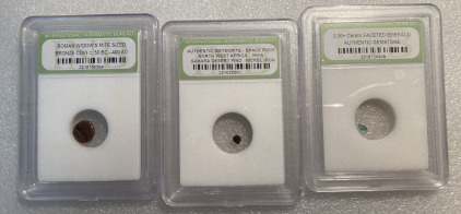 ROMAN WIDOW&rsquo;S MITE, METEORITE AND FACETED GEMSTONE