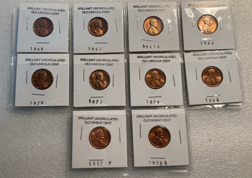 (10) BRILLIANT UNCIRCULATED WHEAT AND LINCOLN CENTS