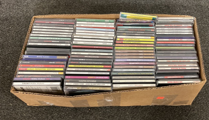 (1) 20.5&rdquo;X10&rdquo; BOX OF CDS (50 PLUS), INCLUDES WILLIE NELSON 3 CD SET, BACH GREAT ORGAN WORKS, AND MORE