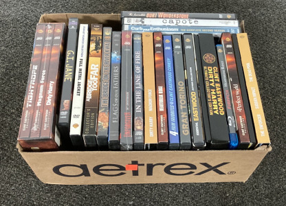 (1) 13.5&rdquo;X9.5&rdquo; BOX OF DVDS INCLUDING &ldquo;G.I. JANE&rdquo;, &ldquo;FULL METAL JACKET&rdquo;, AND MORE (20 PLUS DVDS)