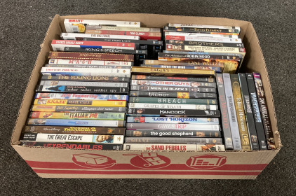 (1) 19.5&rdquo;X14&rdquo; BOX OF DVDS/MOVIES INCLUDING, &ldquo;MEN IN BLACK 3&rdquo;,&rdquo;TO KILL A MOCKINGBIRD&rdquo;, &ldquo;LES MISERABLES&rdquo;, AND MORE (20 PLUS DVDS)