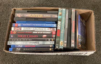(1) BOX OF 18 DVDS/MOVIES INCLUDING &ldquo;HIGH CRIMES&rdquo;, &ldquo;FIELD OF DREAMS&rdquo; AND MORE (BLU-RAY DISCA INCLUDED),
