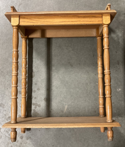 (1) WOOD CARVED NIGHT STAND WITH 2 SHELVES (23”X29”)