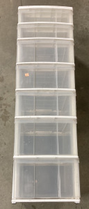 (1) TALL 7 DRAWER PLASTIC STORAGE BIN (16&rdquo;X43&rdquo;X12&rdquo;) (COMES WITH 4 DETACHABLE WHEELS)