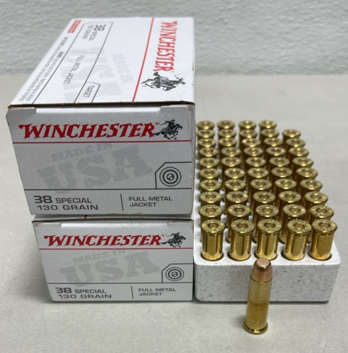 (100) Rounds Winchester 38 Special 130Gr. Full Metal Jacket Ammunition