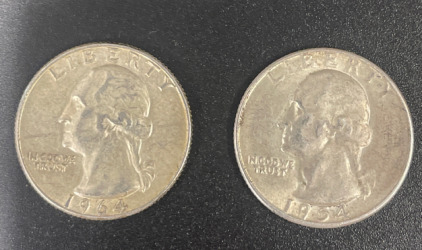 (2) Pre-1964 US Quarters 90% Silver Verified Authentic (1) 1964 (1) 1954