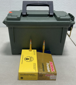 (20) Rounds Remington Ammunition .223 55Gr. Metal Case Cartridges, (20) Rounds Federal Premium Ammunition .223 55Gr. Boat Tail Hollow Point Cartridges, (1) Plano Field Ammunition Box