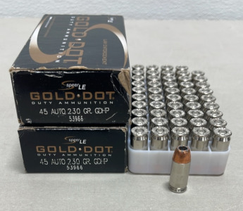 (100) Gold Dot Duty Ammunition Pistol Cartridges .45 Auto 230 Grain GDHP