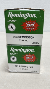 (100) Rounds Of Remington UMC .223 55Gr. Centerfire Rifle Cartridges