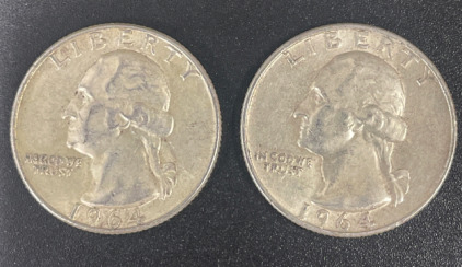 (2) Pre-1964 US Quarters 90% Silver Verified Authentic (1) 1964 (1) 1964