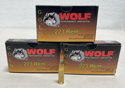 (60) Wolf Performance Ammunition .223 55Gr. Brass Case Cartridges