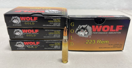 (80) Wolf Performance Ammunition .223 55Gr. Brass Case Cartridges