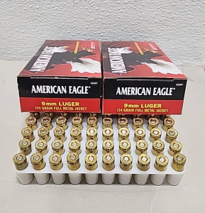 (100) American Eagle 9MM Luger 124gr FMJ Ammunition Cartridges