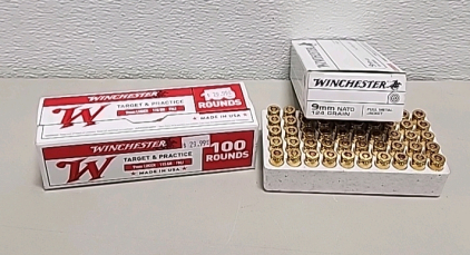 (100) Winchester 9mm Luger 115gr FMJ Target And Practice Ammunition Cartridges (50) Winchester 9mm Nato 124 GR FMJ Ammunition Cartridges