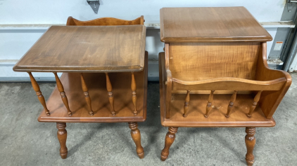 (2) Matching Wood Side Tables w/ Built-In Magazine Racks