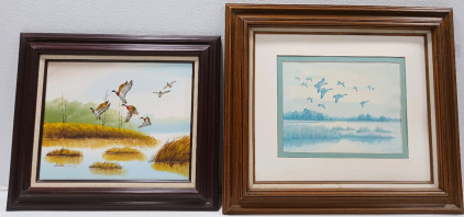 (1) 27"×23" Wood Framed Duck Painting (Horton) (1) 32"×23" Wood Framed Duck Print by John Taylor