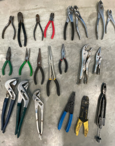 (4) Wite Cutters, (5) Needle Nose Pliers, Vise Grips, Wire Stirppers & Other Pliers