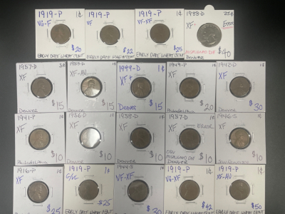 (18) 1909-1958 Pennies (1) 1988 Quarter