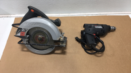 Skilsaw Circular Saw 7-1/4&rdquo; Model 5250, Used. Skill Professional Brand 3/8&rdquo; Drill Model 6250, used.
