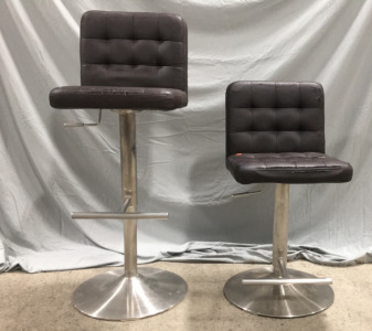 (2) Adjustable Swivel Bar Chairs, Used. (2) Metal Rolling Tables, Used.