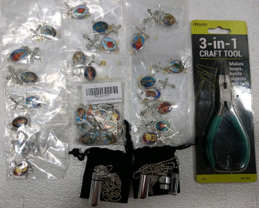 (20) Cross & Rosery Charm Sets (2) Cremation Ash Necklaces (30) Rosery Charms (1) iWork 3-in-1 Craft Tool