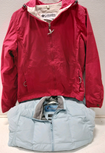 (1) Columbia Lightweight Jacket Sz M (Red) (1) Ptarmigan Ladies Down Sz M Coat (Blue)