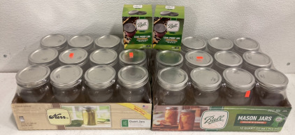 (12) Quart Wide MouthMason Jars (12) Pint Wide Mouth Mason Jars (2) 6 Pack Plastic Wide Mouth Lids