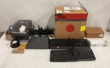 (1) NetGear Smart Router (2) Assorted Keyboards (1) D-Link 10/100 Switch (1) Zebra ZD420