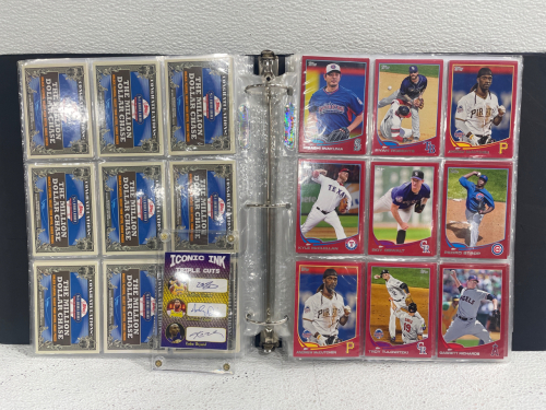 (1) Full Binder of Tops Baseball Cards (1) Iconic Ink Triple Cuts Limited Edition of 1000 Facsimal Triple Cut Autographs of LaBron James, Anthony Davis, & Koby Bryant