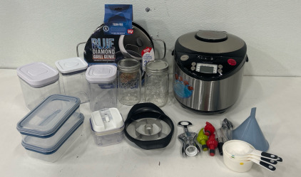 (1) Blue Diamond Pan W/ Lid (1) Vita-Clay Chef Pressure Cooker & More