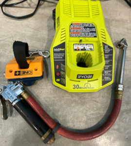 RYOBI Battery Charger & ONE+ RYOBI Drill Holder & Tire Air Filler NO GAUGE