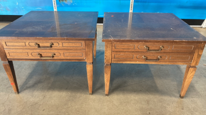 (2) Matching Square Wood Side Tables w/ Drawer