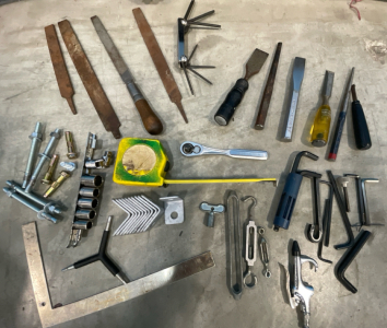 Assorted Tools Including Chisels, Allen Wrenches, Files, & Air Brush Tool